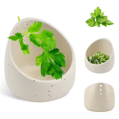 Herb Stripper Bowl, Handmade Ceramic Herb Stripper, Pottery Kitchen Efficient Leaf Removal Tool Available in Different Hole Sizes for Peeling the Stemmed Leaves(Color:White)