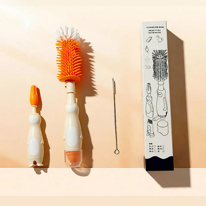 GYHZ Silicone Cleaning Brush Kit with Soap-Dispensing Handle – 5-in-1 Bottle & Crevice Cleaning Brushes, Food-Grade Silicone, Rust-Free, Dishwasher Safe (Blush)