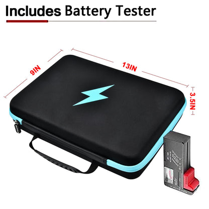 Battery Organizer Storage Case Box with Tester Checker, 220+ Batteries Holder Bag fits for AA AAA AAAA 9V C D Lithium 3V LR44 1.5V CR1632 CR2032 Home Garage Container