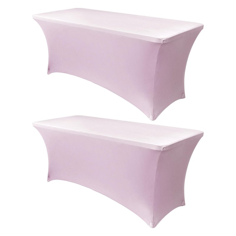 Obstal 8Ft Stretch Spandex Table Cover for Standard Folding Tables - 2 Pack Universal Rectangular Fitted Tablecloth for Party, Banquet, Events, Trade Show (Light Pink, 96L x 30W x 30H Inches)