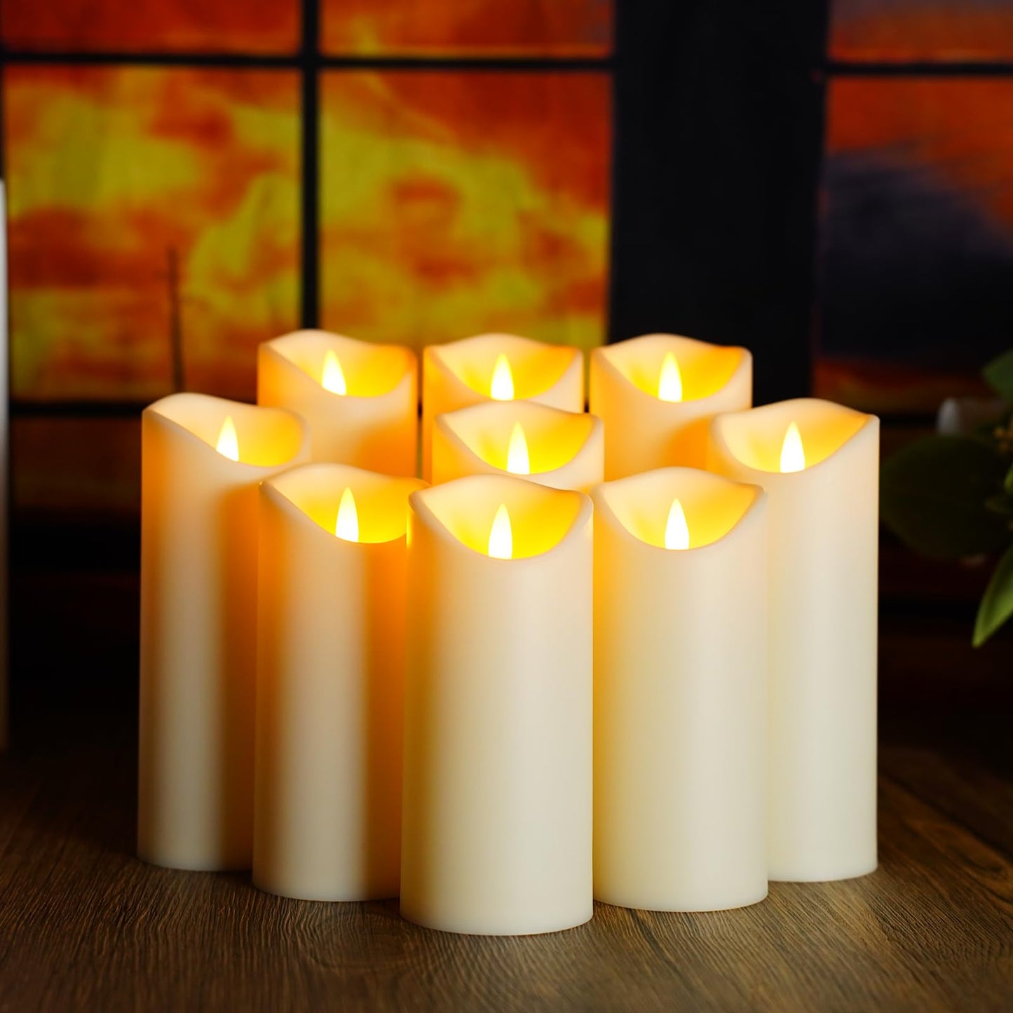 kakoya Flickering Flameless Candles, Battery Operated Acrylic LED Pillar Candles with Remote Control and Timer,Set of 9 (Ivory)