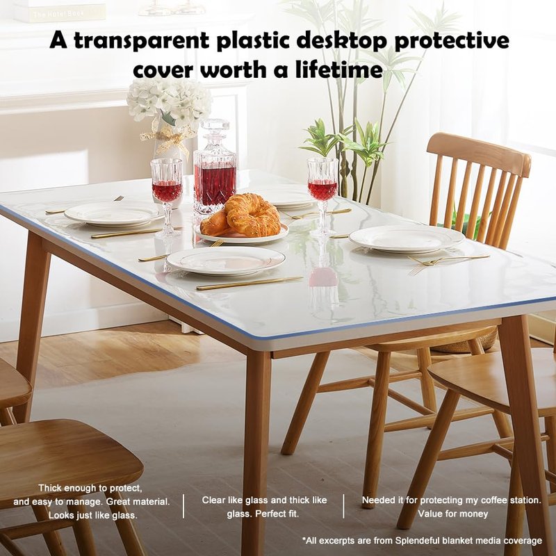 24x48 in Dining Room Clear Table Cover Protector PVC Rolled Table Cover Protector Rectangular Plastic Crystal Wooden Furniture Screen Protection Thick Desk Pad Mat for Living Room Table Non-Slip