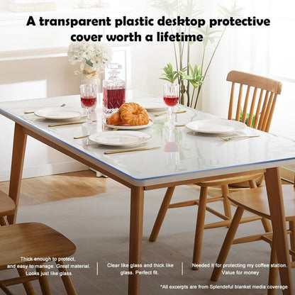 24x48 in Dining Room Clear Table Cover Protector PVC Rolled Table Cover Protector Rectangular Plastic Crystal Wooden Furniture Screen Protection Thick Desk Pad Mat for Living Room Table Non-Slip