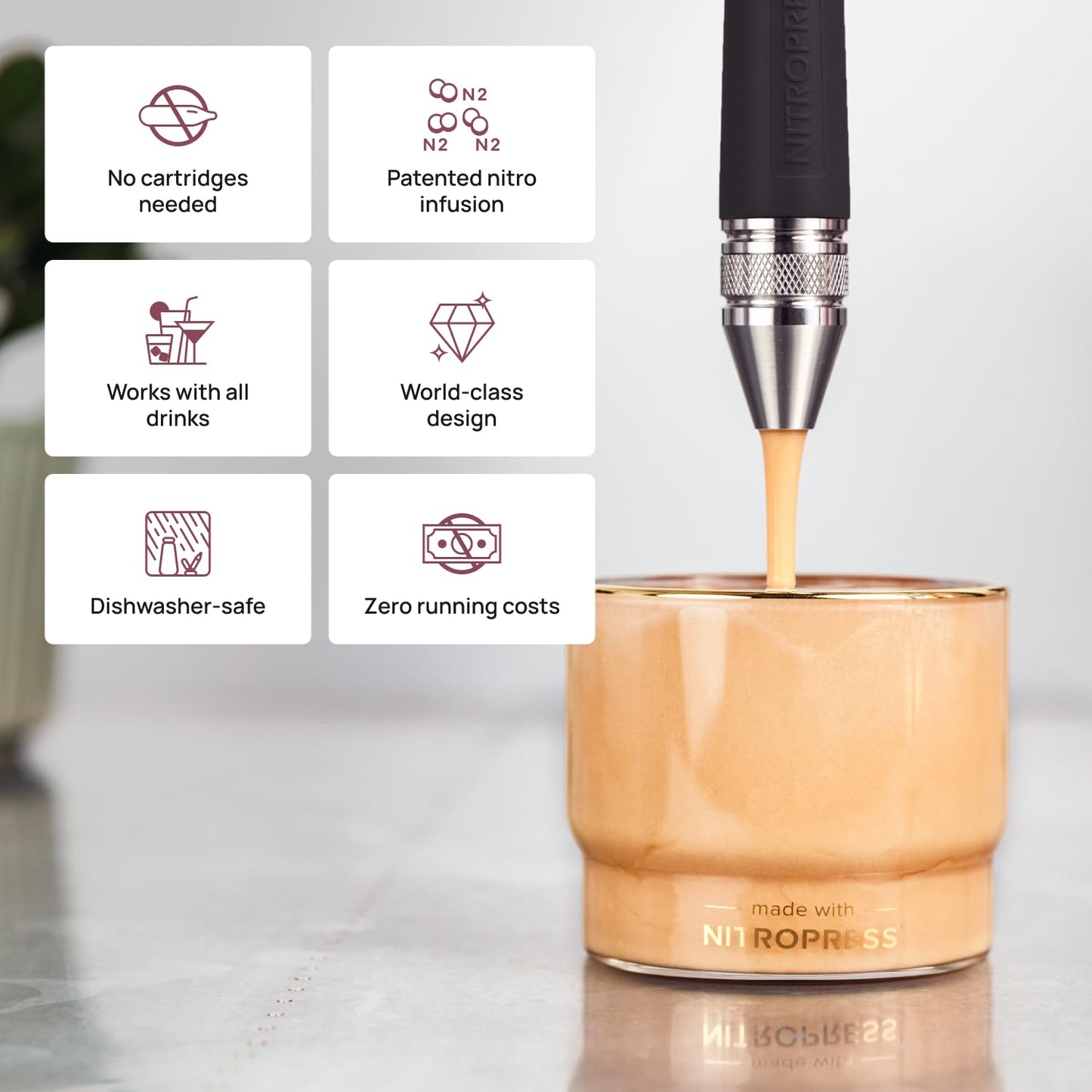 NitroPress DS Electric Nitro Cold Brew Coffee & Cocktail Maker Machine, Air-Powered Nitro Coffee Maker & Nitrogen Infuser for Coffee Matcha Cocktails & Drinks Stainless Steel Home Bar Beverage System