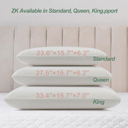ZKSIAMT Latex Pillow, 100% Natural Talalay Latex Pillow with Removable Breathable Cotton Cover, Luxurious Queen Size Soft Bed Pillow for Side Back and Stomach Sleepers, Help Release Neck Pressure