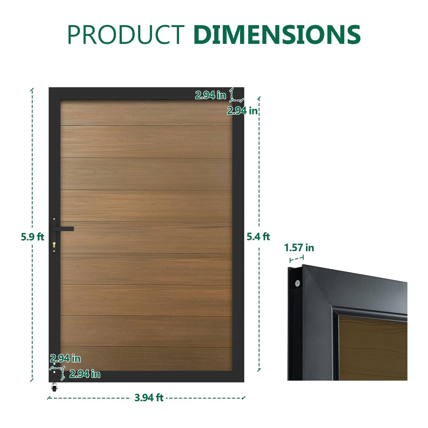 Mondaria Wood Plastic Composite Gate for Privacy Fence 6ft(H)*4ft(W), Fence Gate with Metal Frame and Knob Kits, Brown (Without Post)