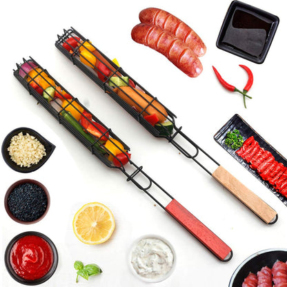 Kabob Grilling Baskets, BBQ Grill Accessories Set of 4 with 12" Stainless Steel Hot/Cold Smoker Tube, BBQ Smoker Rotisserie Basket for Grilling Vegetables