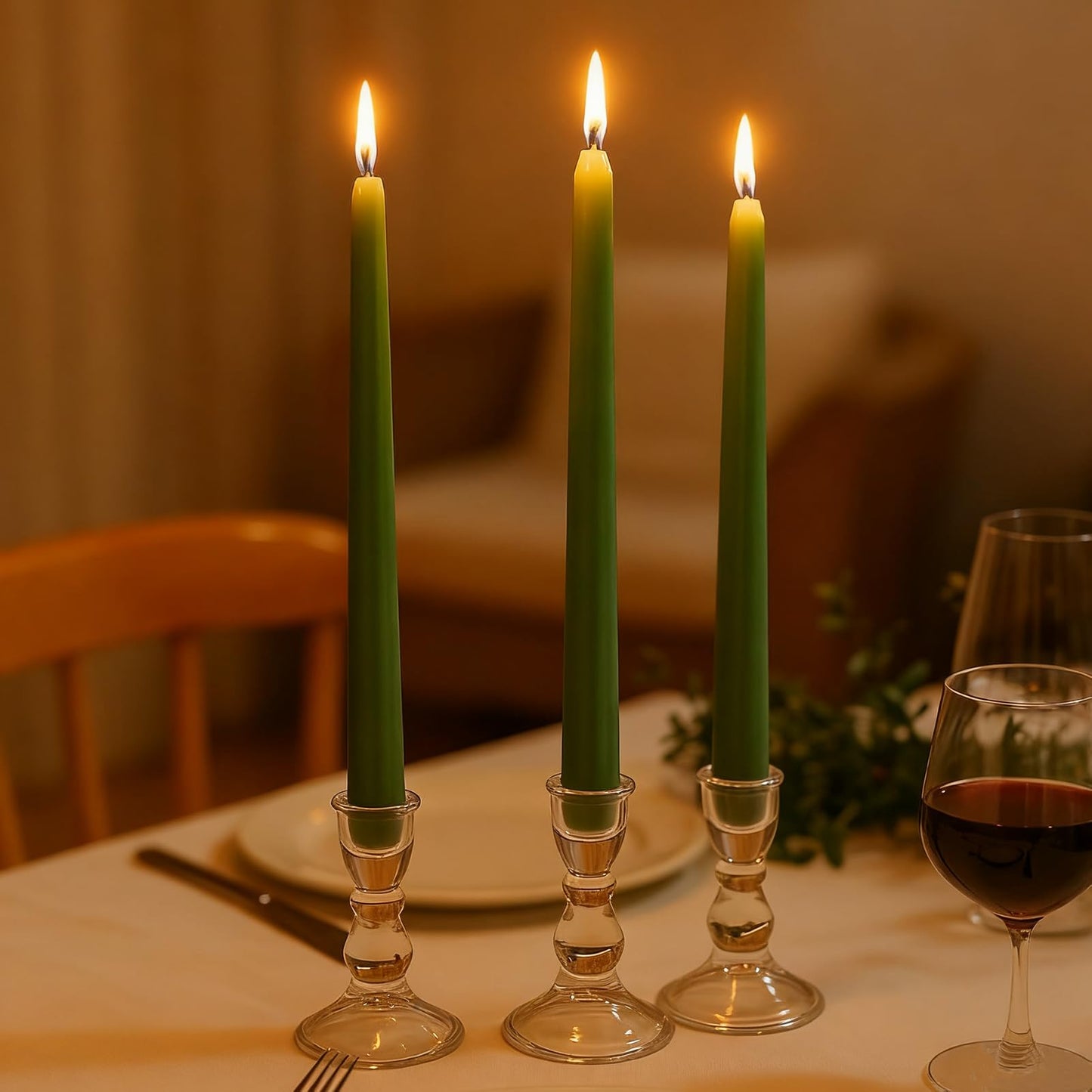 Glass Candle Holder for Taper Candles, Clear Decorative Candle Sticks Holders Set of 6 for Christmas Decor and Thanksgiving Wedding Dining Party Table Decorations (Exclude Candles)