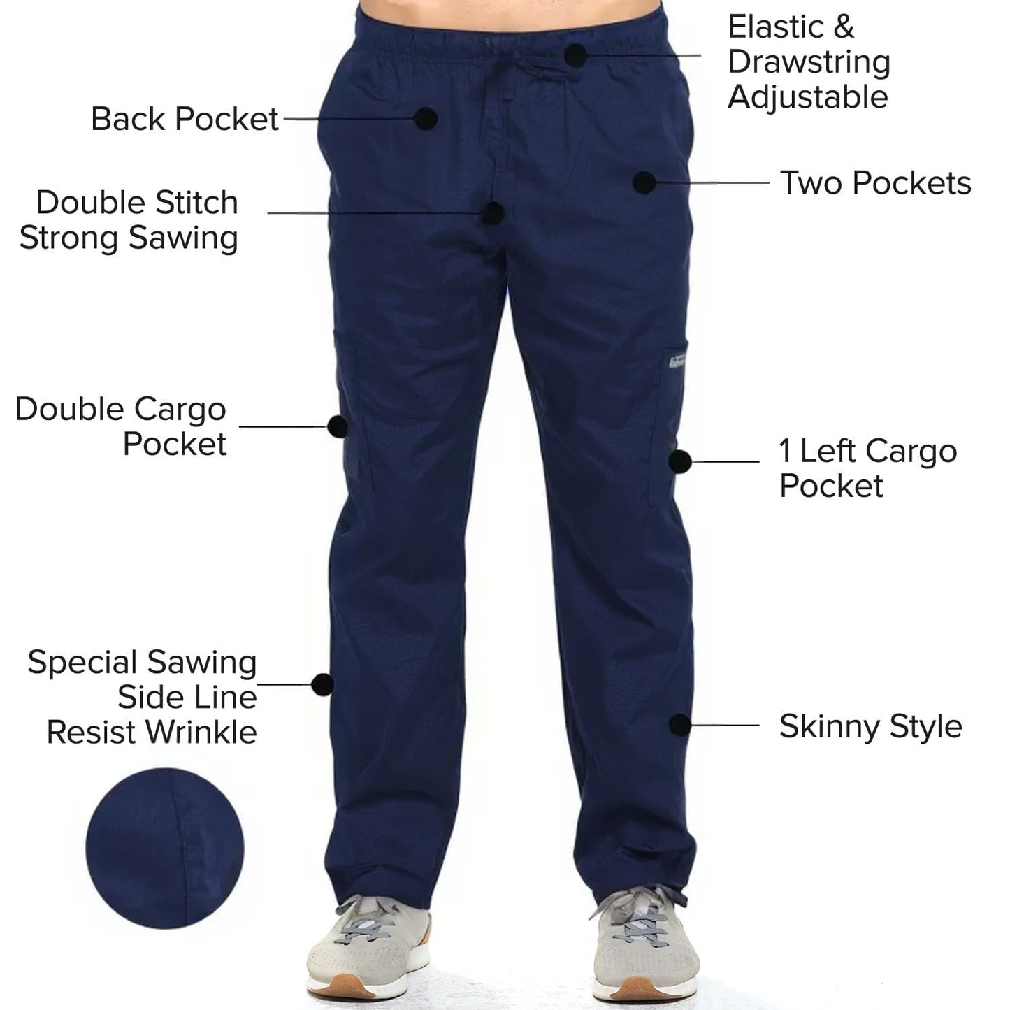 Dagacci Medical Uniform Womens and Mens Scrub Set Unisex Medical Scrub Shirt Top and Pant, Navy, Medium