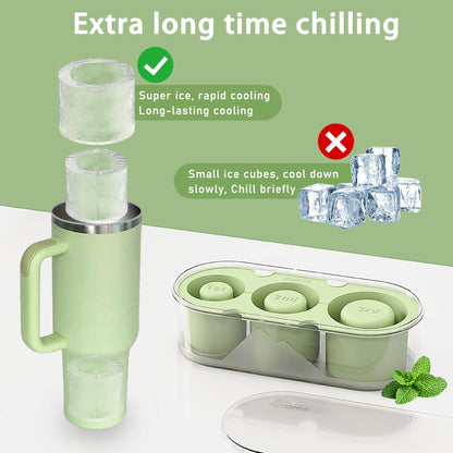 NOXETU Ice Mold for Stanley Cup 30/40 Oz - Easy Fill and Release Without Touching Ice, Silicone Ice Cube Tray with Clear Lid and Bin for Freezer, Whiskey, Cocktail (Green)