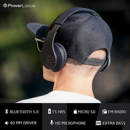 PowerLocus Bluetooth Over-Ear Headphones, Wireless Stereo Foldable Headphones Wireless and Wired Headsets with Built-in Mic, Micro SD/TF, FM for iPhone/Samsung/iPad/PC (Black)