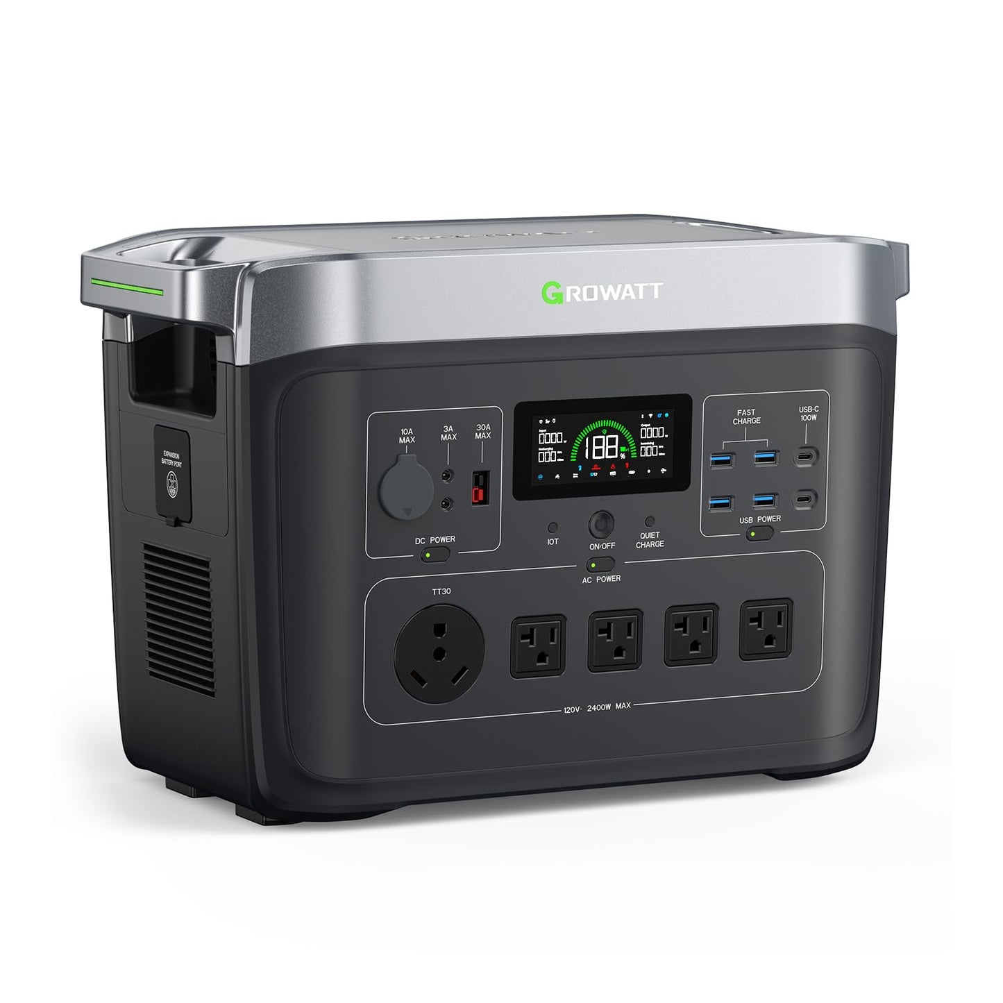 GROWATT INFINITY 2000 Pro Portable Power Station, 2048Wh LiFePO4 Battery, 2400W AC Output Electric Generator, Solar Generator for Home Backup, Camping, RVs, EPS Emergency (Solar Panel Compatible)