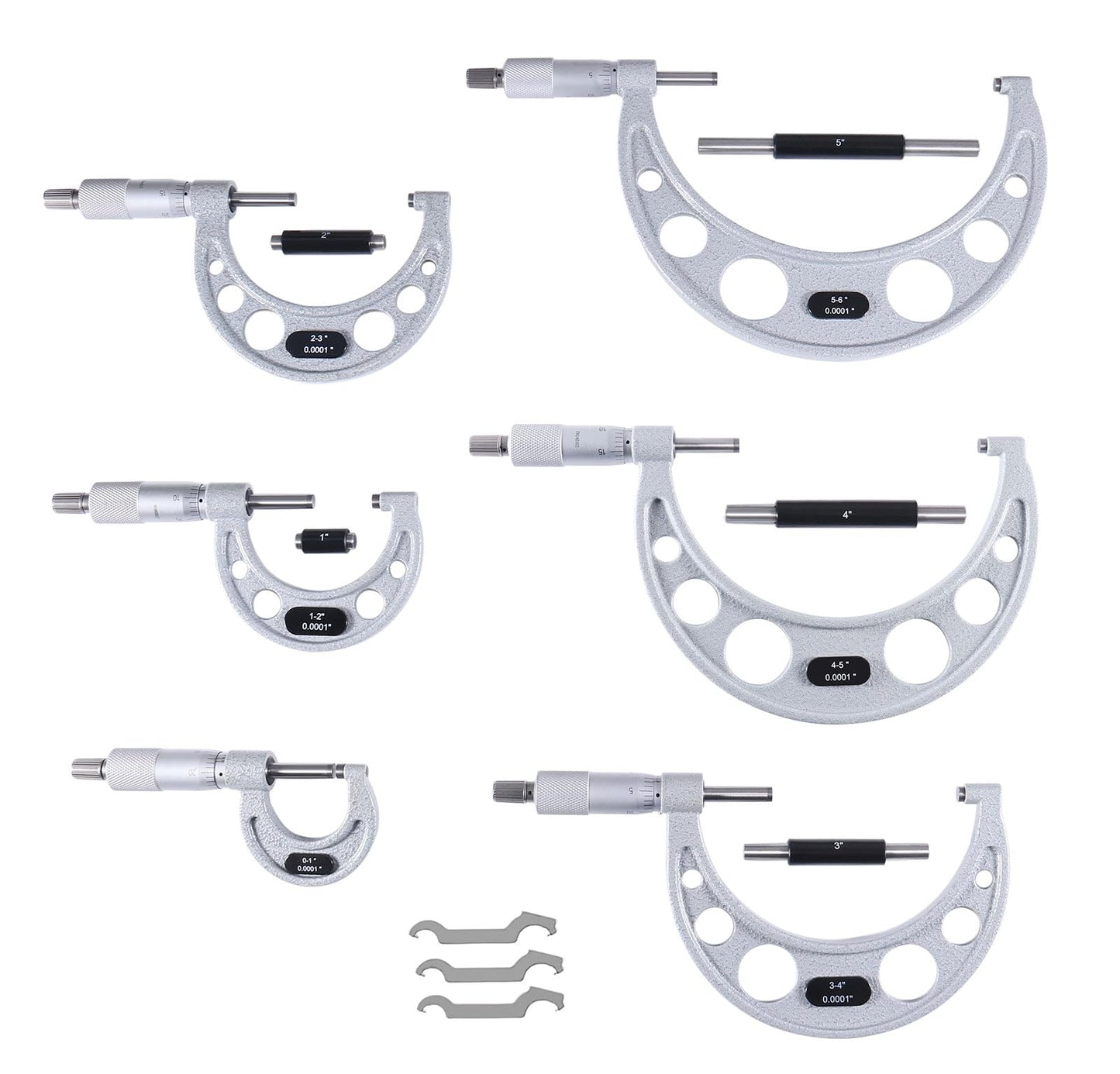 Accusize Industrial Tools 0-6 inch by 0.0001'' Ultra-Precision Outside Micrometers with Carbide Tips 6 Pc Set, Eg00-0906