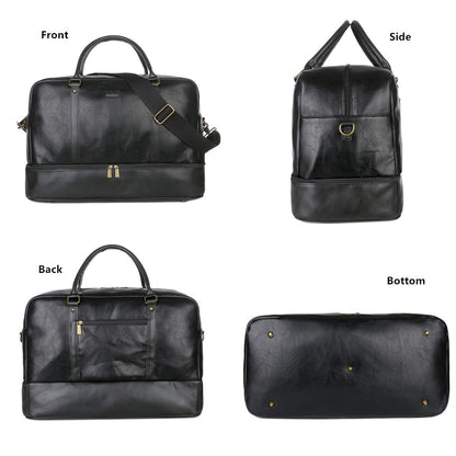 BAOSHA Vegan Leather Large Travel Duffel Tote Bag Carry On Weekender Overnight Bag With Shoe Compartment HB-38 (Black)