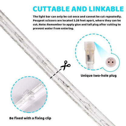 SURNIE LED Rope Lights Outdoor Warm White, Waterproof 100FT Cuttable 3000K Soft Lighting Indoor 110V Connectable Flexible Clear Tube for Bedroom Outside Garden Deck Patio Camping Decor, Not Flat Strip