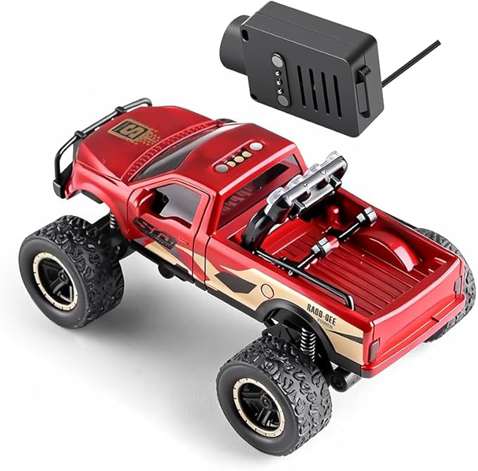 Helixsun WL 1/64 Scale RC FPV Truck APP Auto-Pairing Full-Proportional with WiFi Camera Multi-Zone Lighting System Giving Immersive Driving (Remote Controller Included/RTR/Red)