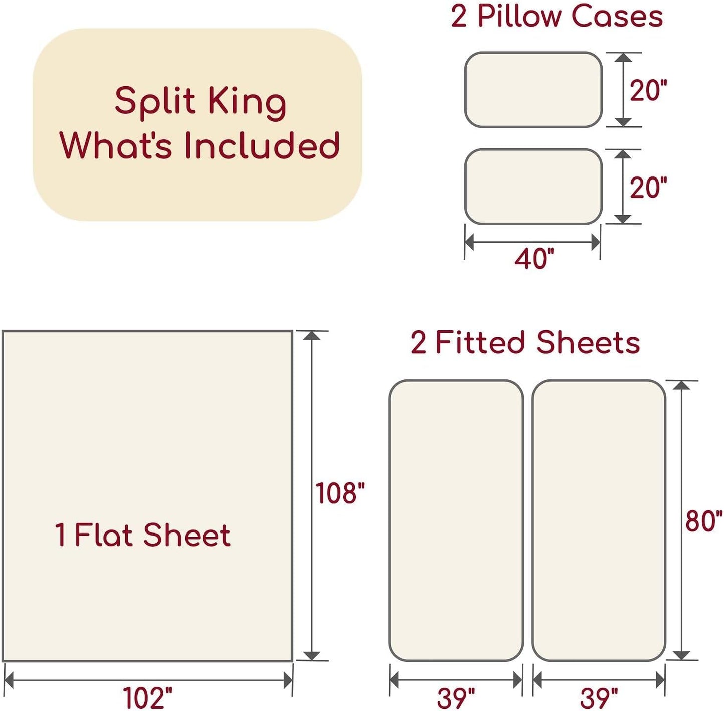 Mellanni Split King Sheets Set - 5 PC Hotel Luxury Bedding | Extra Soft, Cooling, Wrinkle-Resistant (Taupe)