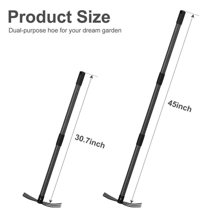Cultivator Hoe Garden Tool, 45 inch Stainless Steel Long Handle Heavy Duty Gardening Tools，Extended Reach Double Hoes Suitable for Digging Loosening
