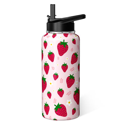 Strawberry Water Bottle 32oz Vacuum Insulated Thermoses with Straw Lid Strawberry Gifts for Women Strawberry Stuff Things for Girls Cute Travel Tumbler Cup Mug