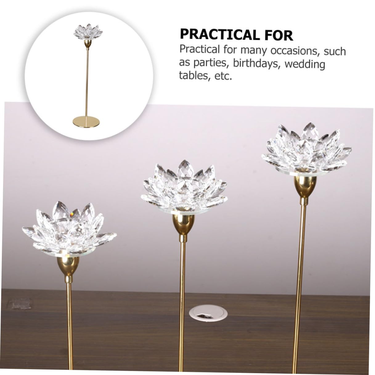 NIYANGLE Modern Simple Metal Crystal Lotus Candle Holder Small Gold Candlestick Decoration for Dining Room Wedding and Romantic Home Décor