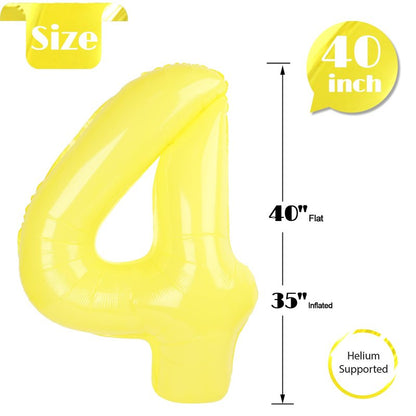 Yellow Number 4 Balloon 40 Inch, 4th Birthday Party Decorations for Children, Giant 4 Foil Balloon for Party Supplies