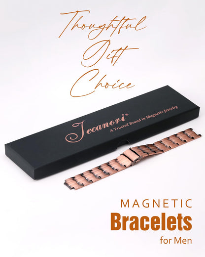 Jecanori Pure Copper Bracelet for Men, Upgrade 3X Ultra Strength Magnetic Bracelets for Men with 3800 Gauss Neodymium Magnets, Premium Fold-Over Clasp Jewerly Gift with Sizing Tool