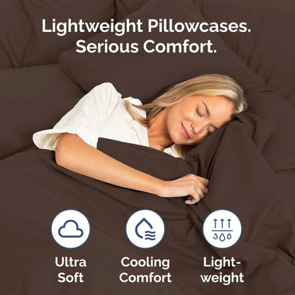 Skiennix Standard Pillow Cases Set of 4 - Ultra Soft Hotel Quality Covers - Machine Washable Brown