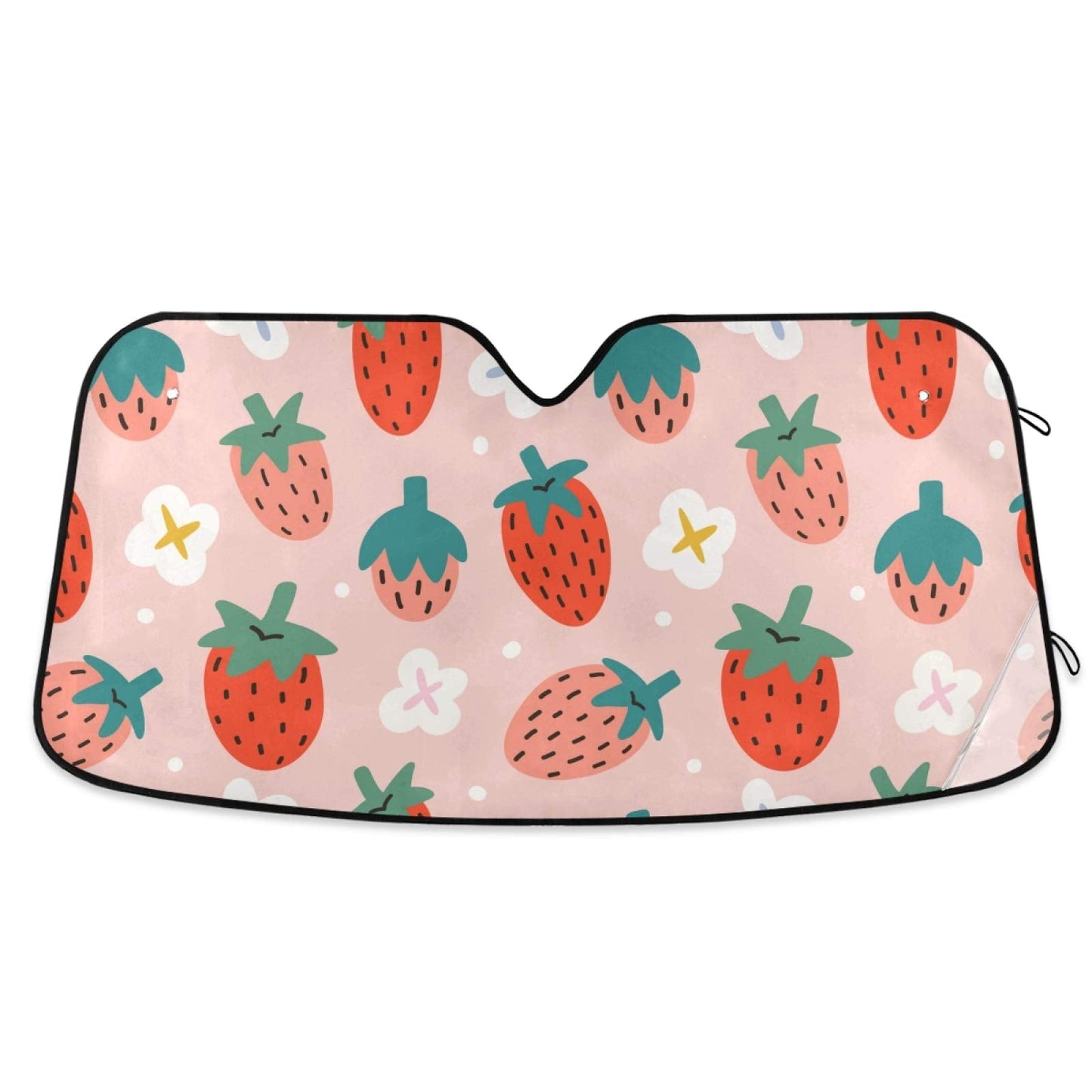 Qilmy Front Windshield Sun Shade Cute Hand Drawn Summer Berries Strawberries Folding Sun Shield Shade, Blocks UV Ray to Keep Your Vehicle CoolSun Visor Protector for Fits Car Truck SUV 55"x27.6"