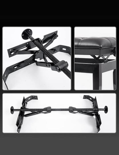 JDXQBLD Piano Bench Stool with Large Leather Cushion and Adjustable Height Elegant Design with Horseshoe Legs Brown Mahogany 55 x 34 x 47 57cm