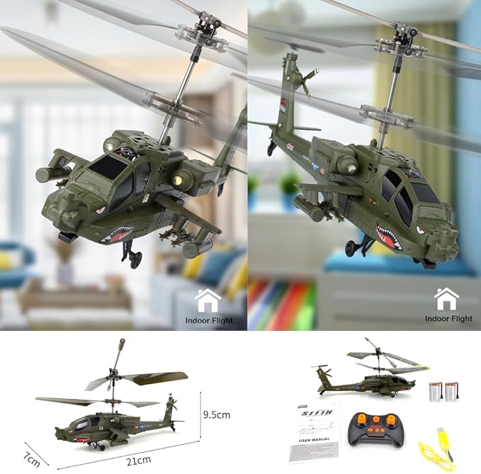 Remote Control Helicopter S109H RC Helicopters with Altitude Hold One Key Take Off/Landing LED Light Low Battery Reminder Gyro 2.4GHz RC Army Military Helicopter with 2 Batteries