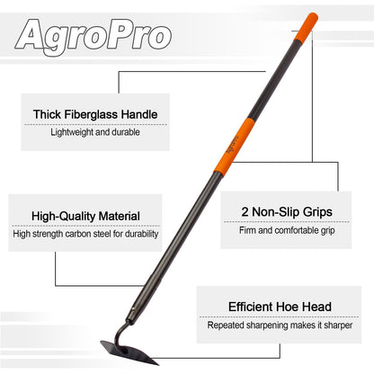 AgroPro Hoe Garden Tool, Heavy Duty Garden Hoe for Weeding, Metal Garden Hoe with Long Handle, 58 Inches