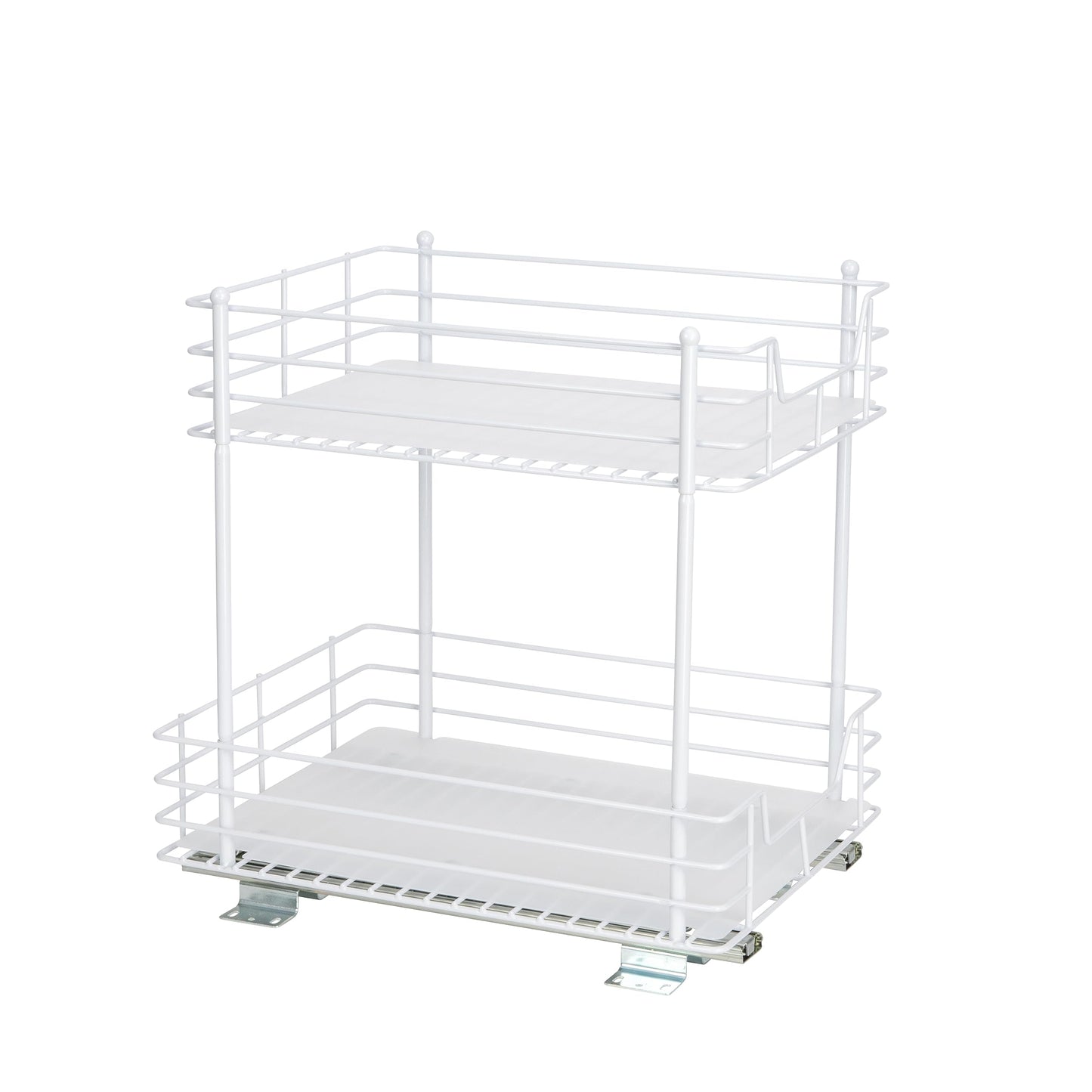 Household Essentials White Steel Two-Tier Pantry Organizer with Plastic Accents