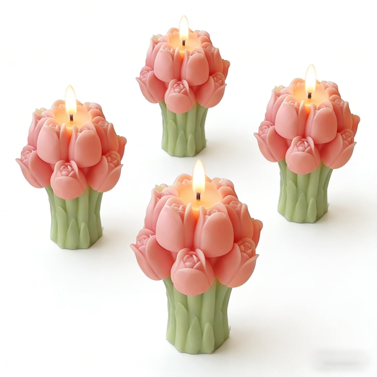 Scented Candles Set for Women Mom,4 Pack Aromatic Tulip Bouquet-Shaped Candle Ornament for Home, Pink Soy Candles for Living Room and Bedroom, Birthday Bridesmaid Gift Valentines Day Candle