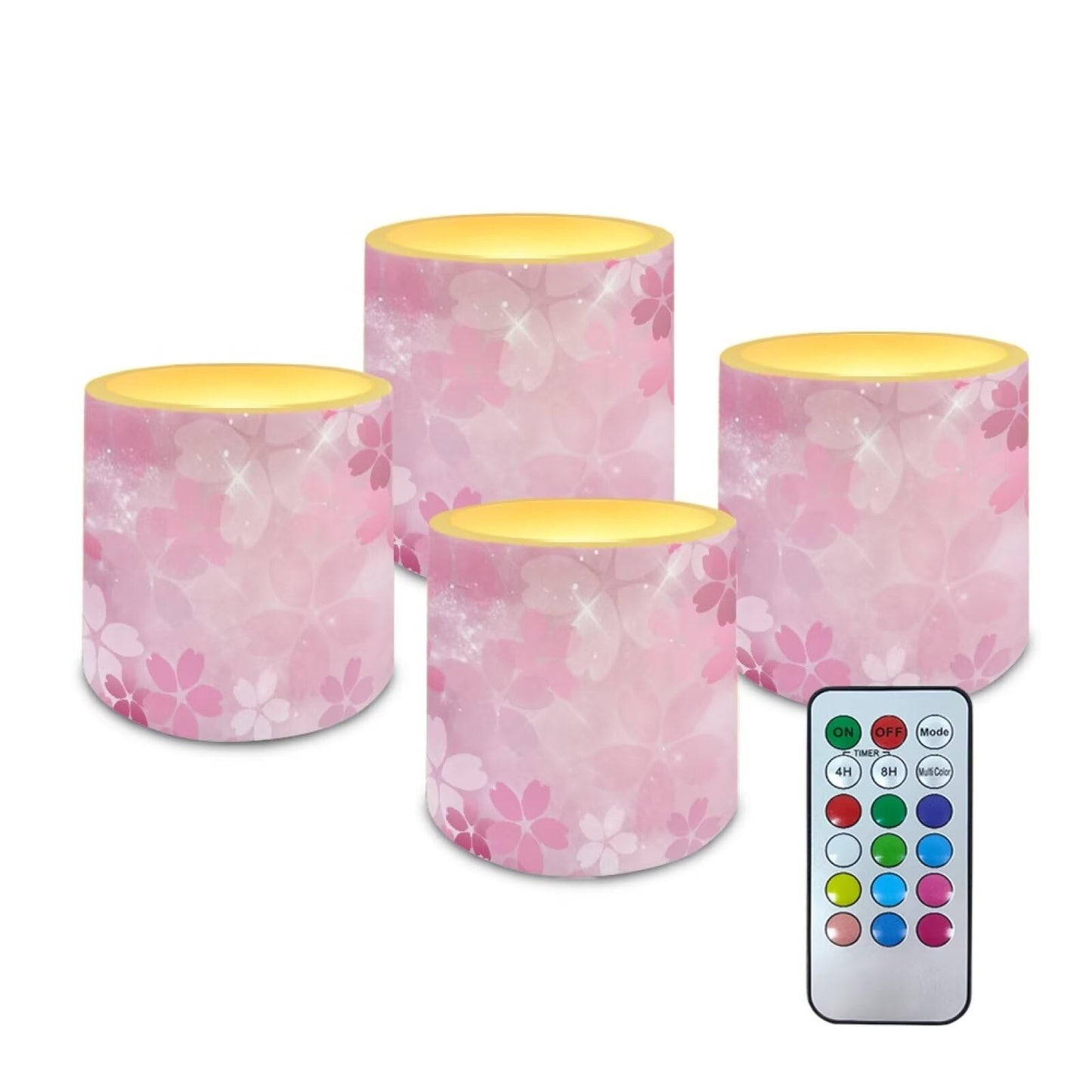 Cozeyat Pink Blossom Flameless Candles 4 Pack Battery Operated with Remote Control Timer LED Pillar Candles Waterproof for Indoor Outdoor Decor