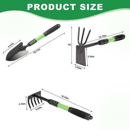 Zenrok Garden Tool Set, 3 Pack Lightweight Heavy Gardening Kit Including Hand Shovel, Transplant Shovel and Hand Rake with Soft Rubber Non-Slip Handle, for Planting Weeding Digging, Green ﻿