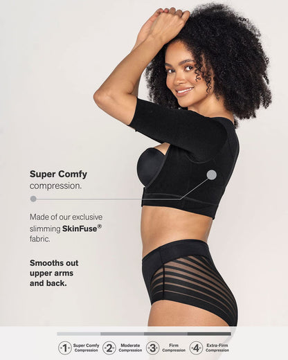 Leonisa Seamless Upper Arm Shaper Slimming Compression Vest with Posture Corrector, Beige, Small