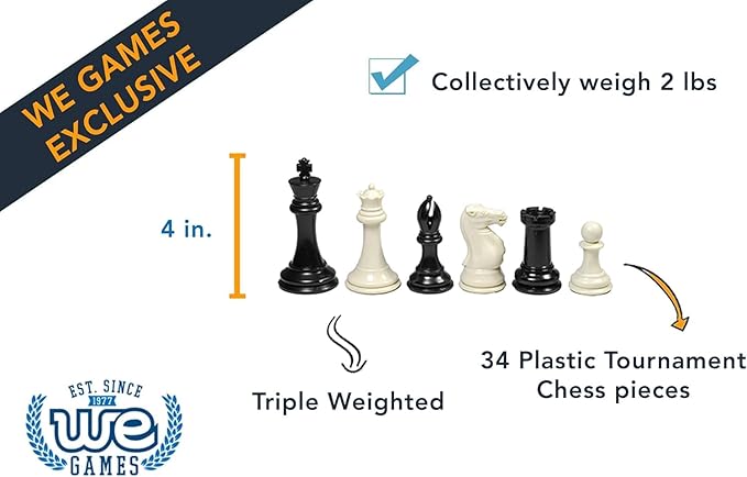 WE Games Tournament Chess Set with Deluxe Green Canvas Bag Triple Weighted Chess Pieces with 4.0 inch King Vinyl Roll-Up Chess Board 20 inches Travel Chess Set for Adults