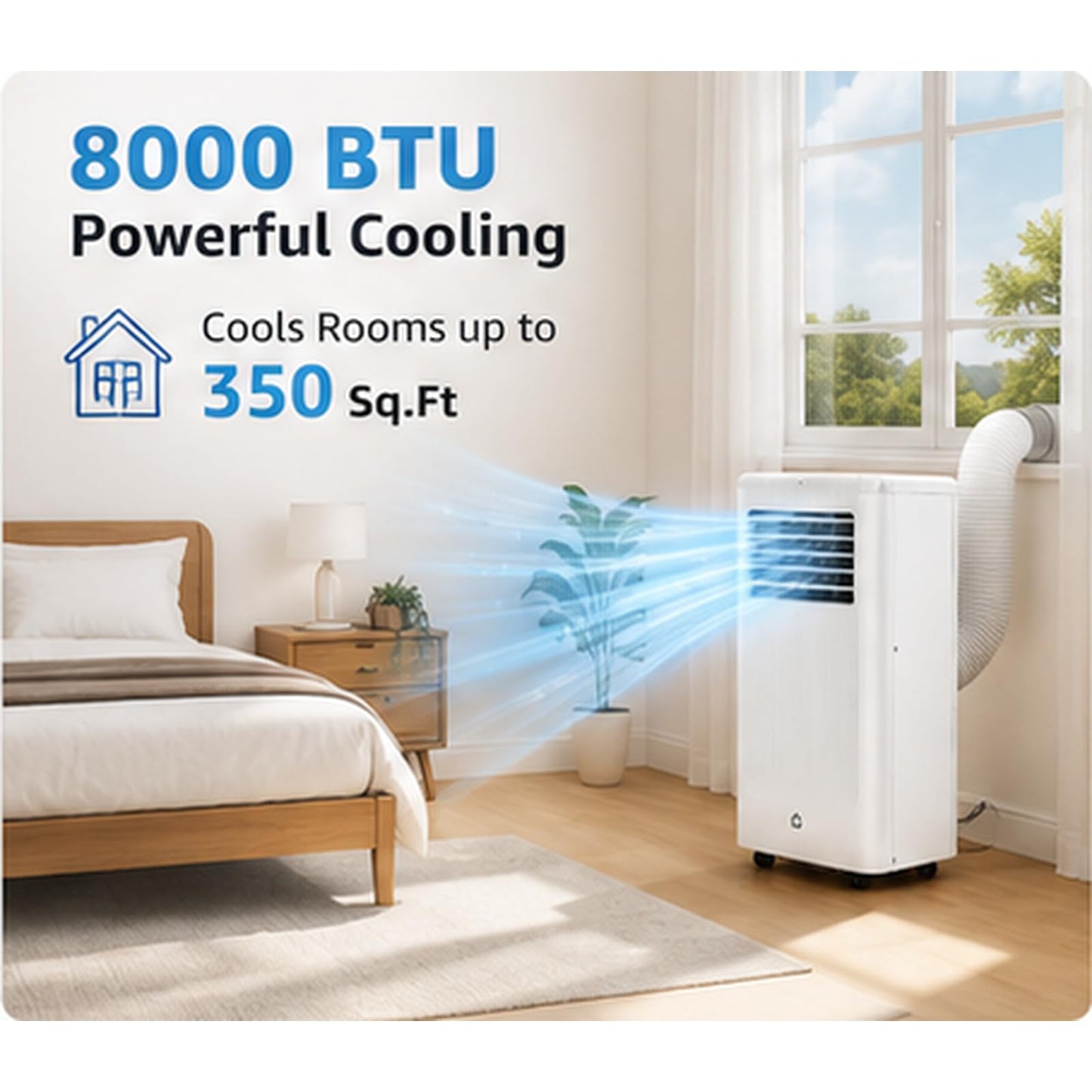 GarveeLife 8,000 BTU Portable Air Conditioner for Bedroom Office Dorm, Cools up to 350 Sq. Ft, 3-in-1 Compact AC Unit with Cooling Dehumidifier Fan Modes, Remote Control, Window Kit, Gray
