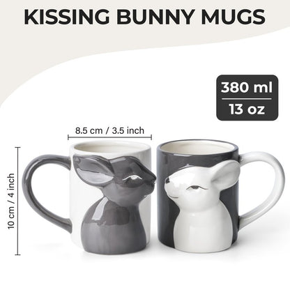 MIAMIO - Kissing Rabbit Mug Set of 2/13.5 oz Coffee Mug for Couples/Ceramic Coffee Cup Set/Gifts for Women/Men for Birthday, Easter or Christmas - Microwave- and Dishwasher Safe