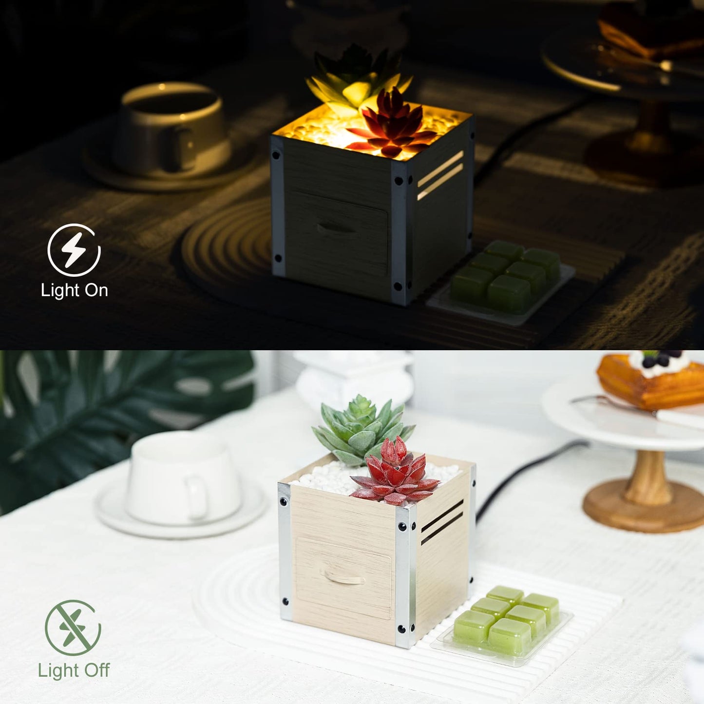 gengxinda GXD Artificial Succulent Plants Wax Melt Warmer, Electric Wax Warmer with Translucent Glass, Flameless Fragrance Warmer for Scented Wax, Home Office Decor & Birthday Gifts for Women