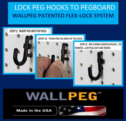 Wallpeg Peg Board Tool Organizer - Pegboard Hooks for Tool storage, garage organization, nerf gun storage - Peg board hooks for hanging power tools, crafts, and garage workbench accessories - Made USA