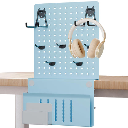 Desk Side Storage Under Desk Laptop Holder, No Drill Hanging Desk Organizer with Pen Holder, Clamp-On Table Side Tray Desktop Organization Mount for Office and Home (White)