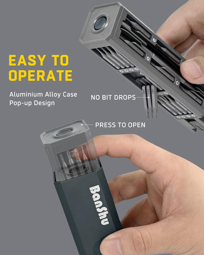 Banshu 46 in 1 Small Precision Screwdriver Set, Metal Case, All-in-one Mini Screwdriver Set with Phillips, Flat, Torx Star Magnetic Bits for Eyeglasses, Watch, Phone, Laptop, MacBook, PC, Camera, Toys