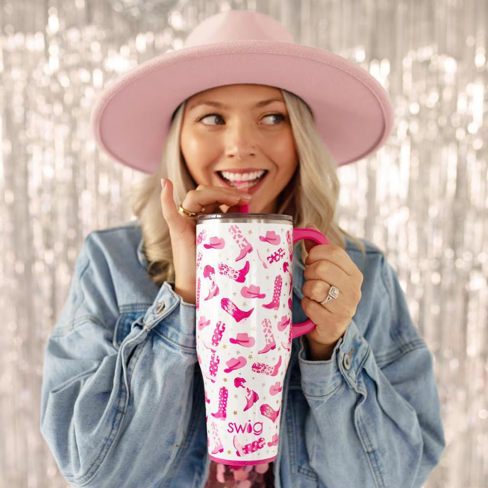 Swig Life 40oz Mega Mug, 40 oz Tumbler with Handle and Straw, Cup Holder Friendly, Dishwasher Safe, Large Stainless Steel Insulated Tumbler, Lightweight Cowgirl Cups, Cowgirl Gifts (Let's Go Girls)