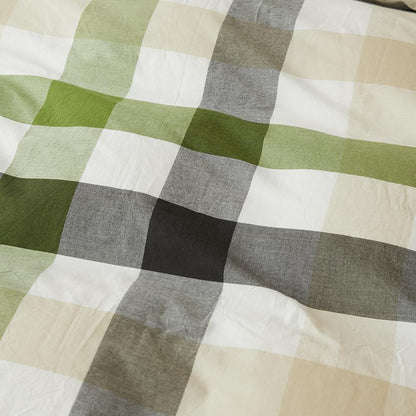 DONEUS 100% Washed Cotton Duvet Cover Set Super Soft Breathable Comfy Natural Linen Like Textured Bedding Set 3 Pieces with Zipper Closure (Green White Plaid, Queen)