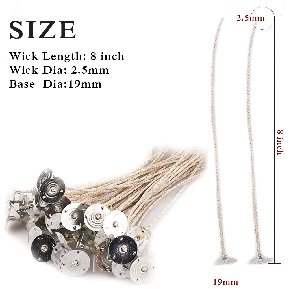 EricX Light 100 Piece 8 inch Soy Wax Candle Wick, Cotton and Paper Interwoven core, Large, for Candle Making, Candle DIY