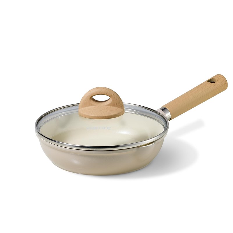 CAROTE 8" Ceramic Frying Pan with Lid, Non Stick Frying Pan Skillet Chef's Pan, Healthy & PFOA/PFAS Free, Induction-Compatible, Taupe