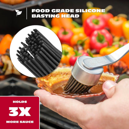 BBQ-AID Basting Brush for Grilling 400°F Heat Resistant BPA Free Silicone Bristles, Long Handle Grill Basting Brush, Acacia Wood+Stainless Steel, Dishwasher Safe, Basting Brush for Smoker & Grill
