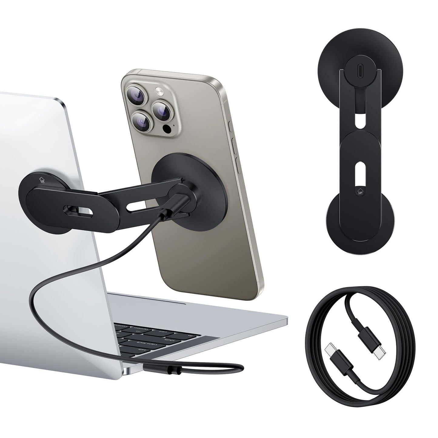 Laptop Phone Holder, Magnetic Phone Stand 15W Fast Wireless Charger for MagSafe for iPhone 17/16/15/14/13/12 & All Phones for Tesla (Silver)