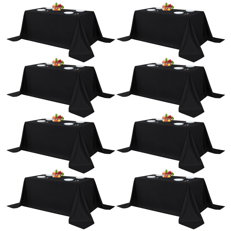 Fitable 8 Pack Rectangle Tablecloths: Stain Resistant Wrinkle Free Circle Table Clothes, Washable Reusable Polyester Table Covers for Wedding Party Birthday Banquet Reception(Black, 90x132 Inch)